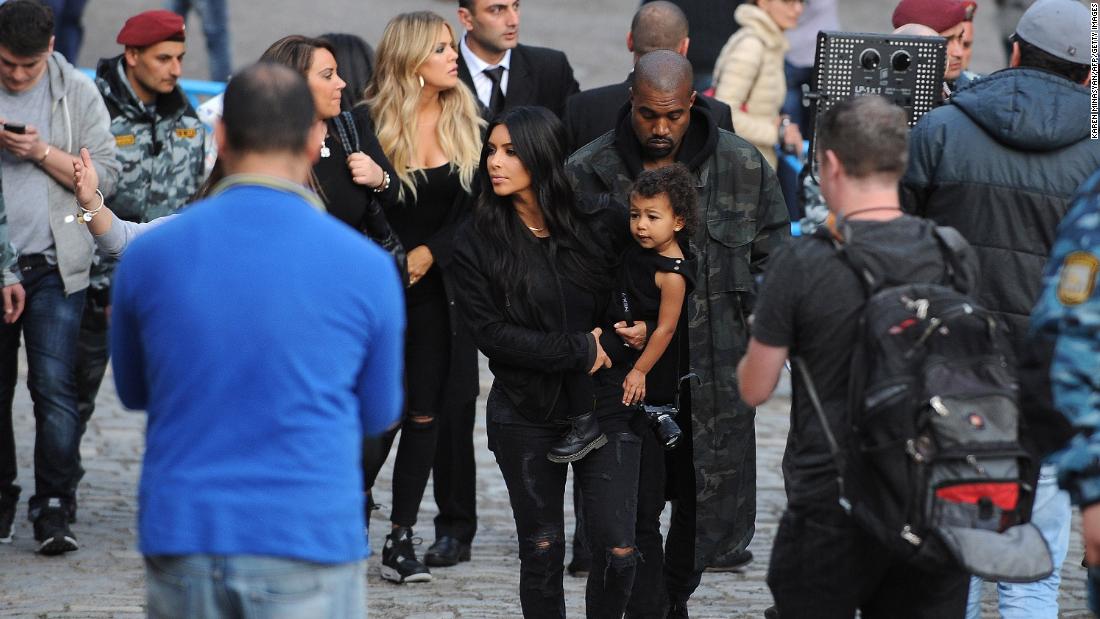 Kim holds North as the family visits the Geghard Monastery in Armenia in April 2015. Kim&#39;s grandparents were Armenian-American.