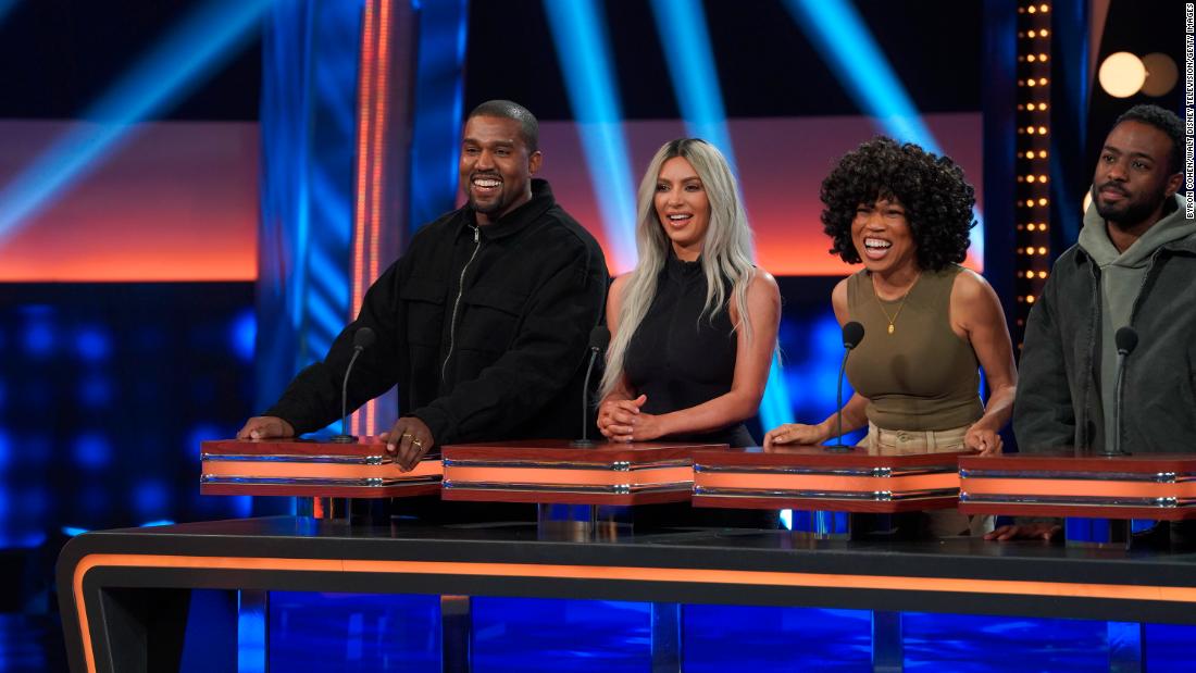 Kim and Kanye play &quot;Celebrity Family Feud&quot; in February 2018. It was the Kardashian family versus the West family.