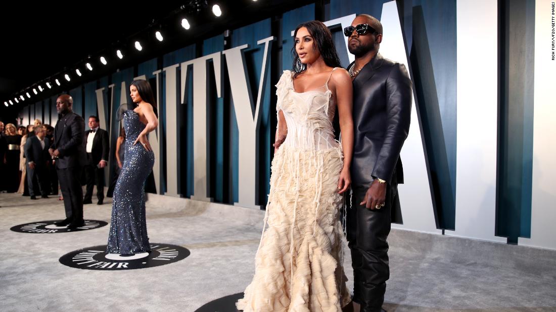 Kanye and Kim attend the Vanity Fair Oscar Party in February 2020.