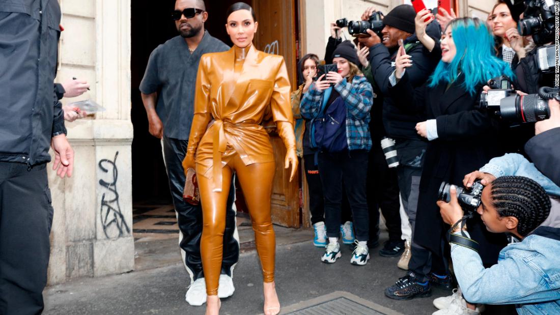 Kim and Kanye are photographed in Paris in March 2020.