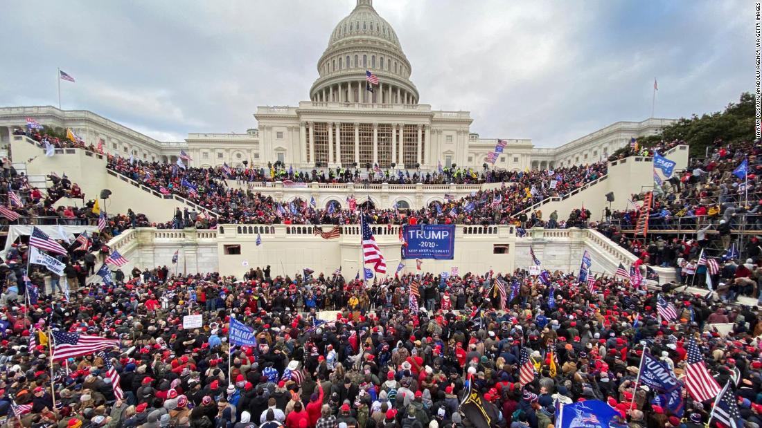 Trump supporters gather outside the Capitol.