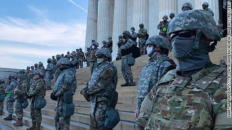 WASHINGTON, UNITED STATES- National Guard troops deployed to the Lincoln Memorial on the eighth day of protests in Washington DC, United States on June 2, 2020. Protests continue for the death of George Floyd at the hands of a policeman in Minnesota last Monday (25). Several people pointed out that in that same place Martin Luther King Jr. gave his &quot;I have a dream&quot; speech in 1963.