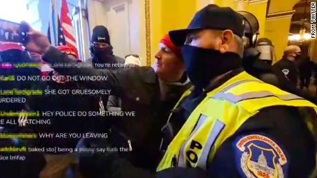Livestream video appears to show a Capitol Hill police officer taking a selfie with a rioter inside the building.  
 
The snippet of livestream posted online is short and it&#39;s unclear what prompted, or followed, the interaction.
CNN has reached out to the Capital Hill Police for comment about the incident.
