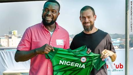 Bosun Tijani with Twitter CEO Jack Dorsey on his visit to Lagos, Nigeria