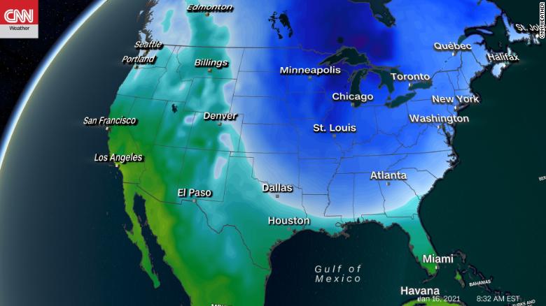 Forecast temperatures for January 16, 2021