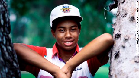 Woods practises on Griffith Park golf course as a 16-year old in 1991.