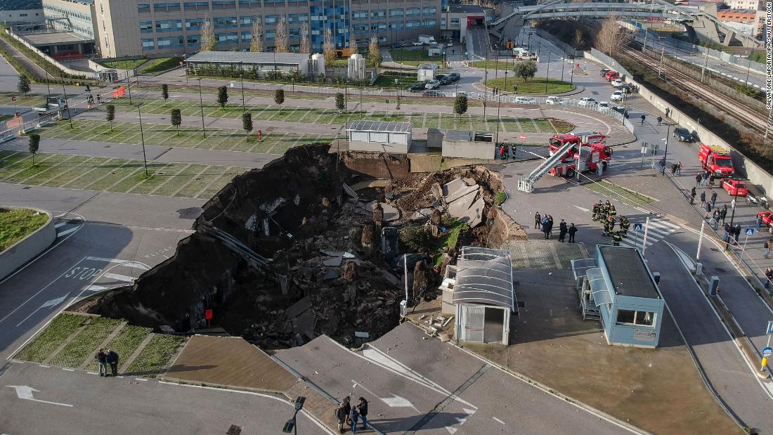 A huge sinkhole opens outside the Naples hospital, forcing the evacuation of patients from Covid