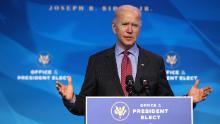 WILMINGTON, DELAWARE - JANUARY 08: U.S. President-elect Joe Biden delivers remarks before announcing members of his cabinet that will round out his economic team, including secretaries of commerce and labor, at The Queen theater on January 08, 2021 in Wilmington, Delaware. Biden announced he is nominating Rhode Island Gov. Gina Raimondo as his commerce secretary, Boston Mayor Martin J. Walsh his labor secretary and Isabel Guzman, a former Obama administration official, as head of the Small Business Administration. (Photo by Chip Somodevilla/Getty Images)