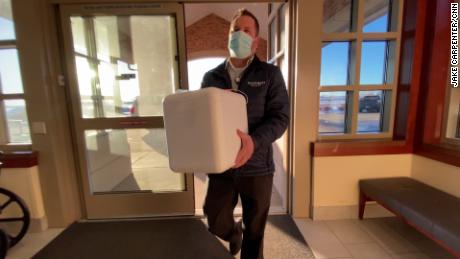 Doses of the Pfizer vaccine arrive in Thief River Falls after a long drive.