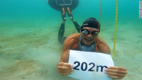 Stig Severinsen used just one breath to swim more than 200 meters underwater.