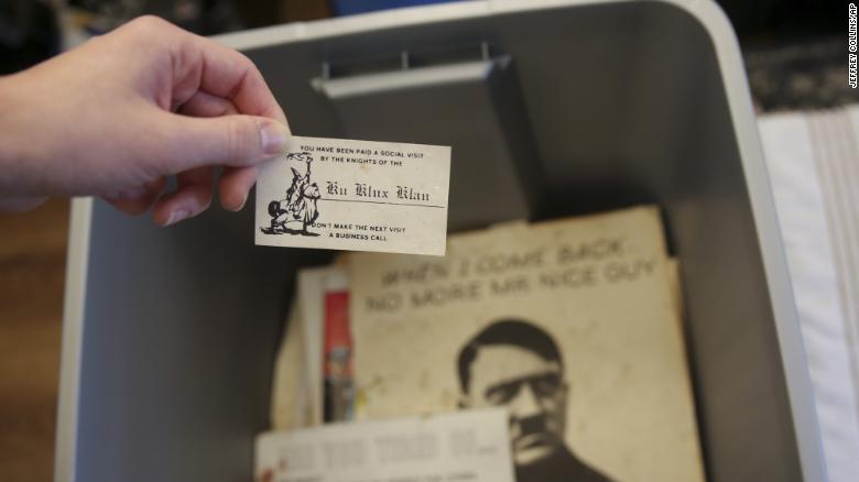 Some of the racist material collected over decades by former Ku Klux Klan leader John Howard.