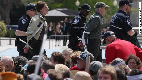 Capitol Police arrest &quot;Democracy Spring&quot; protesters participating in a sit-in at the U.S. Capitol.