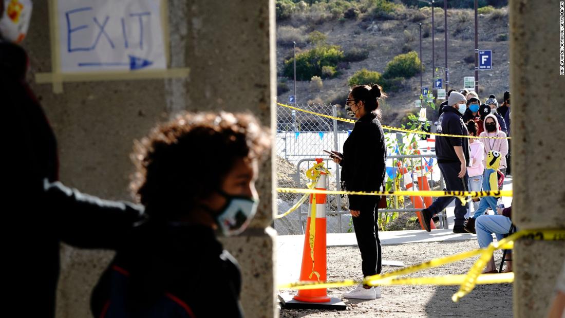 People wait in line at a Covid-19 testing site on the campus of California State University San Marcos on January 2.