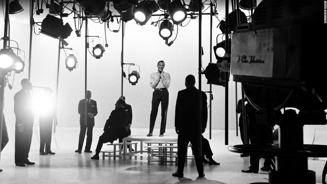 Belafonte records an episode for the radio series &quot;The Bell Telephone Hour&quot; in 1958.