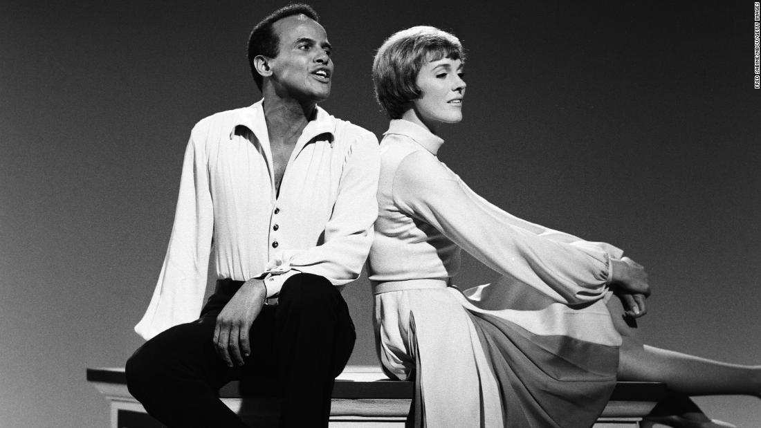 Belafonte performs with Julie Andrews for a TV special in 1969.