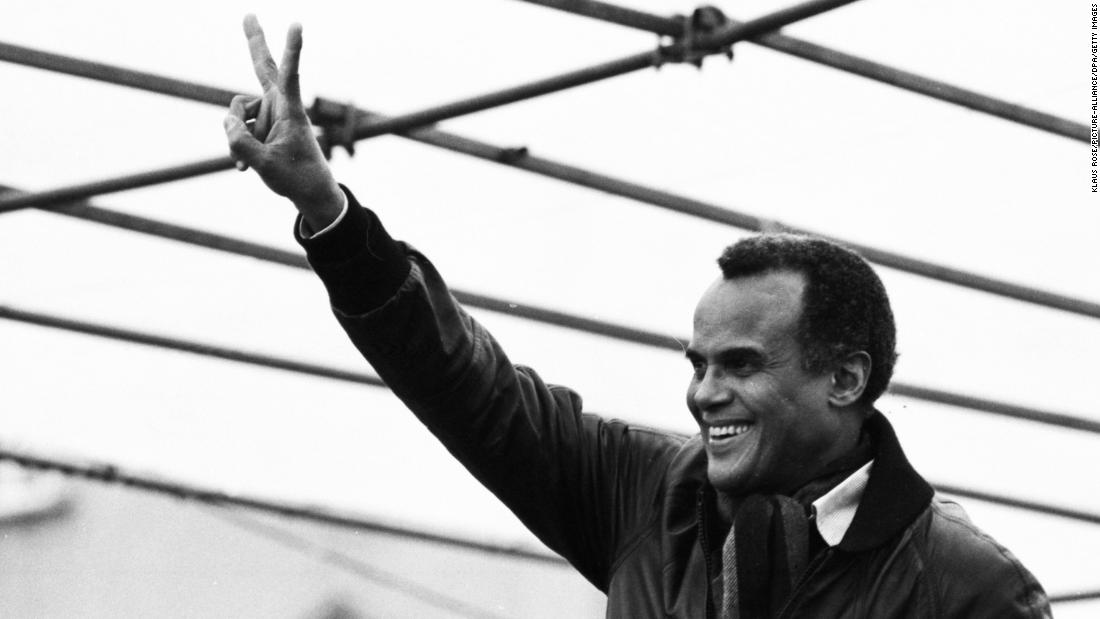 Belafonte appears at 1981 rally in Bonn, Germany, that was for peace and against nuclear weapons.