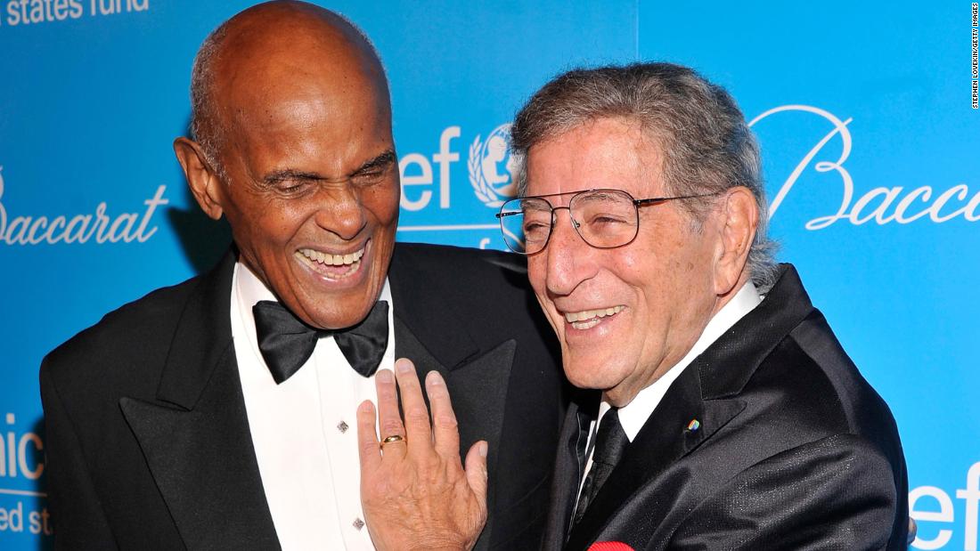 Belafonte and singer Tony Bennett attend a UNICEF benefit in New York in 2012.