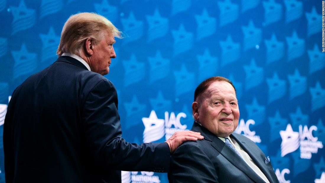 Trump and Adelson attend the Israeli American Council National Summit in 2019.