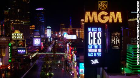 On Monday, more than a dozen marquees along the Las Vegas Strip were lit with the message: `` We miss you, CES.  I look forward to welcoming you back in 2022. & quot;