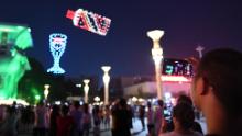 800 drones perform in teams in the night sky to form a &quot;Moutai wine bottle&quot; pattern in Renhuai, Guizhou, China in June 2020.