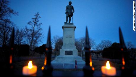 The statue and resting place of General Thomas &quot;Stonewall&quot; Jackson seen here during a vigil for the Confederate general in Lexington, Virginia. 