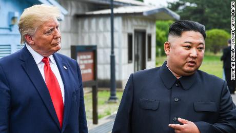 Kim and Trump south of the line that divides North and South Korea on June 30, 2019. 