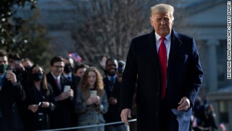 TOPSHOT - US President Donald Trump walks by supporters outside the White House on January 12, 2021 in Washington,DC before his departure to Alamo, Texas. (Photo by Brendan Smialowski / AFP) (Photo by BRENDAN SMIALOWSKI/AFP via Getty Images)