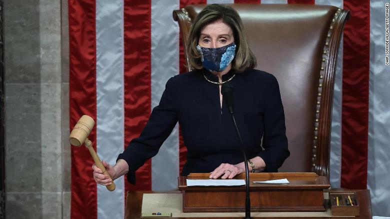 Speaker of the House Nancy Pelosi raps her gavel after the House voted to impeach U.S. President Donald Trump for the second time in little over a year.