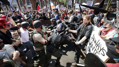 White nationalists, neo-Nazis and members of the &quot;alt-right&quot; clashed with counterprotesters in Charlottesville, Virginia, on August 2017.