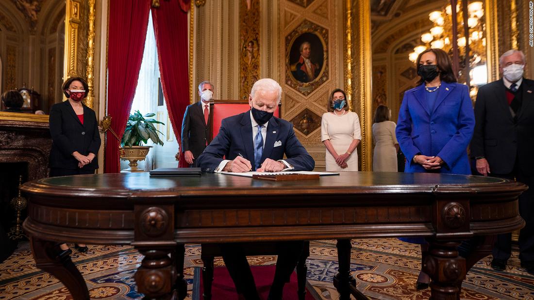 Biden &lt;a href=&quot;https://www.cnn.com/politics/live-news/biden-harris-inauguration-day-2021/h_488c3da95151027f486b70a32bc42e0d&quot; target=&quot;_blank&quot;&gt;signs three documents&lt;/a&gt; after his swearing-in ceremony: his inauguration day proclamation, his nominations for the Cabinet and his nominations for sub-Cabinet positions.