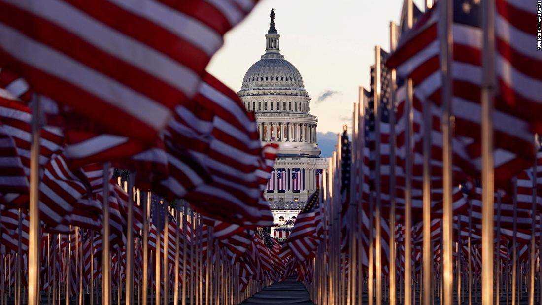 American flags are seen on the National Mall. The Presidential Inaugural Committee &lt;a href=&quot;https://www.cnn.com/2021/01/19/politics/field-of-flags-biden-inauguration-trnd/index.html&quot; target=&quot;_blank&quot;&gt;planted more than 191,500 flags on the Mall&lt;/a&gt; to represent the people who couldn&#39;t attend the inauguration.