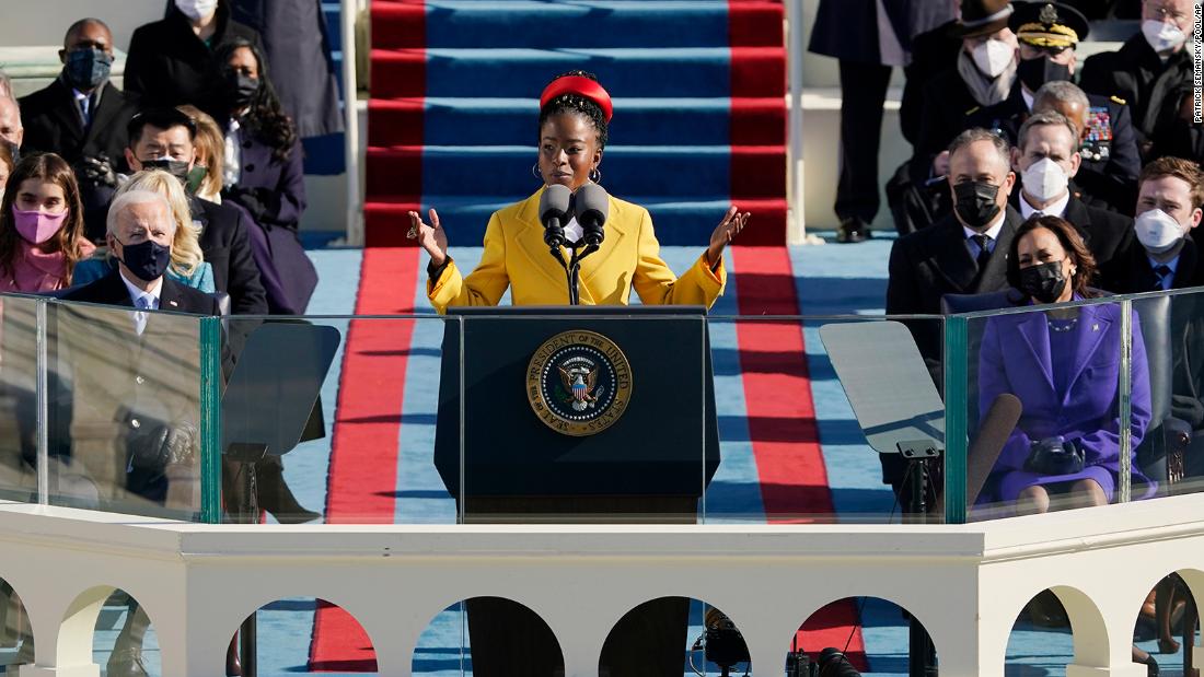 Amanda Gorman, the nation&#39;s first-ever youth poet laureate, &lt;a href=&quot;https://www.cnn.com/politics/live-news/biden-harris-inauguration-day-2021/h_5818ddd1619fe02d7f3b2b30bdfaf331&quot; target=&quot;_blank&quot;&gt;delivered a message of resilience&lt;/a&gt; at the inauguration. &quot;We will not march back to what was, but move to what shall be: a country that is bruised but whole, benevolent but bold, fierce and free,&quot; she said. &quot;We will not be turned around or interrupted by intimidation because we know our inaction and inertia will become the future.&quot;