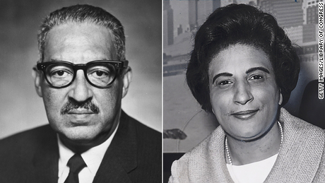 Thurgood Marshall, left, and Constance Baker Motley, after whom the scholarship is named.