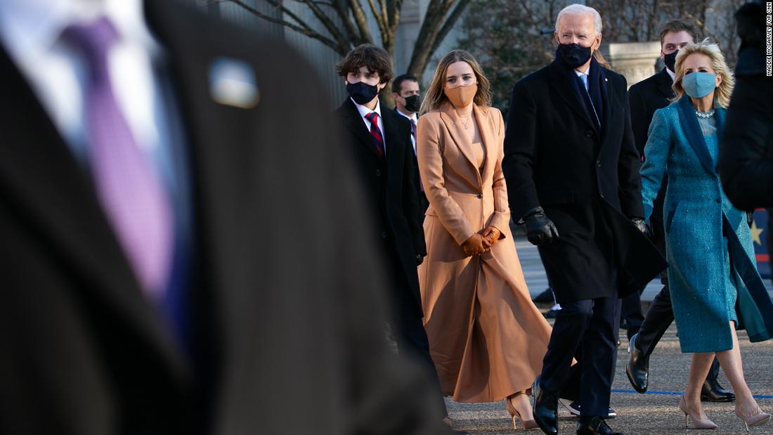 While traveling to the White House, Biden &lt;a href=&quot;https://www.cnn.com/politics/live-news/biden-harris-inauguration-day-2021/h_eee3c39030d47d9b4df3c492d5840414&quot; target=&quot;_blank&quot;&gt;exited the presidential vehicle and walked the last stretch with his family.&lt;/a&gt;