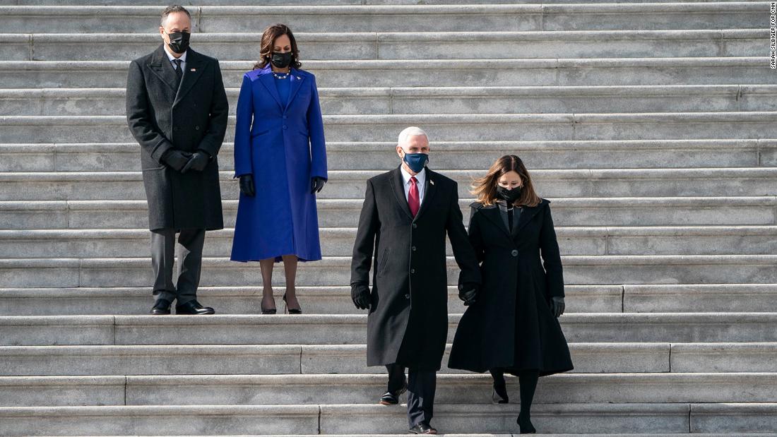 Pence and his wife, Karen, are trailed by his successor, Kamala Harris, and her husband, Doug Emhoff, after &lt;a href=&quot;http://www.cnn.com/2021/01/19/politics/gallery/joe-biden-inauguration-photos/index.html&quot; target=&quot;_blank&quot;&gt;the inauguration&lt;/a&gt; in January 2021.