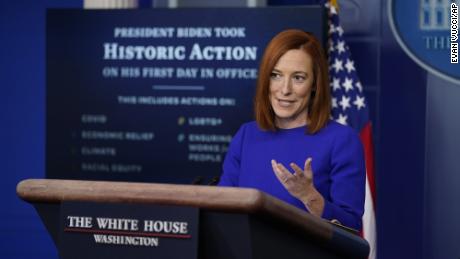 White House press secretary Jen Psaki speaks during her first press briefing at the White House.