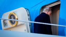 JOINT BASE ANDREWS, MARYLAND - JANUARY 20: President Donald Trump boards Air Force One at Joint Base Andrews before boarding Air Force One for his last time as President on January 20, 2021 in Joint Base Andrews, Maryland. Trump, the first president in more than 150 years to refuse to attend his successor&#39;s inauguration, is expected to spend the final minutes of his presidency at his Mar-a-Lago estate in Florida. (Photo by Pete Marovich - Pool/Getty Images)