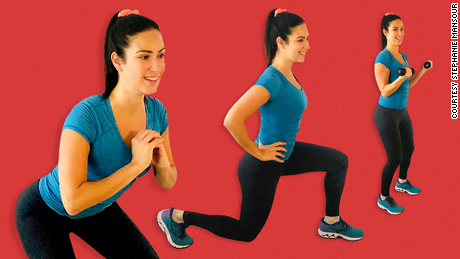 PBS host Stephanie Mansour, of &quot;Step It Up With Steph,&quot; demonstrates proper form for common workout moves.