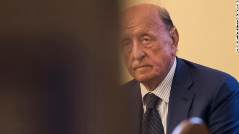 Former president of the IOR Vatican bank, Angelo Caloia is pictured during a court hearing on embezzlement charges at the Vatican.