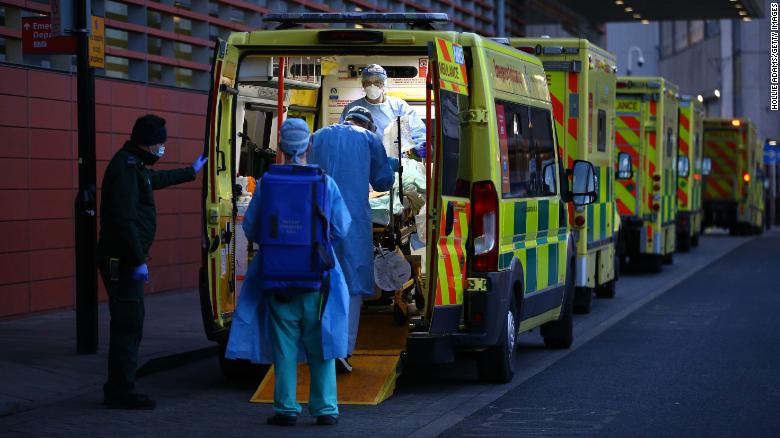 A row of ambulances in London in January. Health staff fear similar scenes this winter if infections continue to climb. 