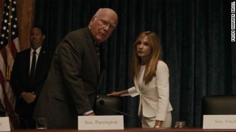 Leahy, shown here with actor Holly Hunter, aptly portrayed a senator in "Batman v. Superman: Dawn of Justice."