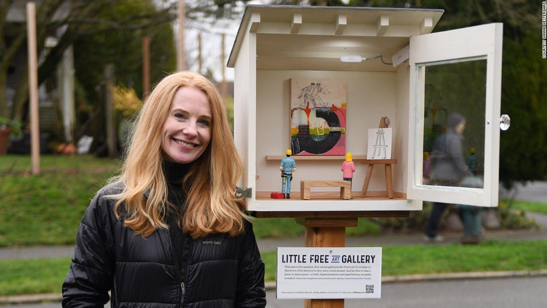 An artist is spreading joy in her community with a miniature outdoor art gallery