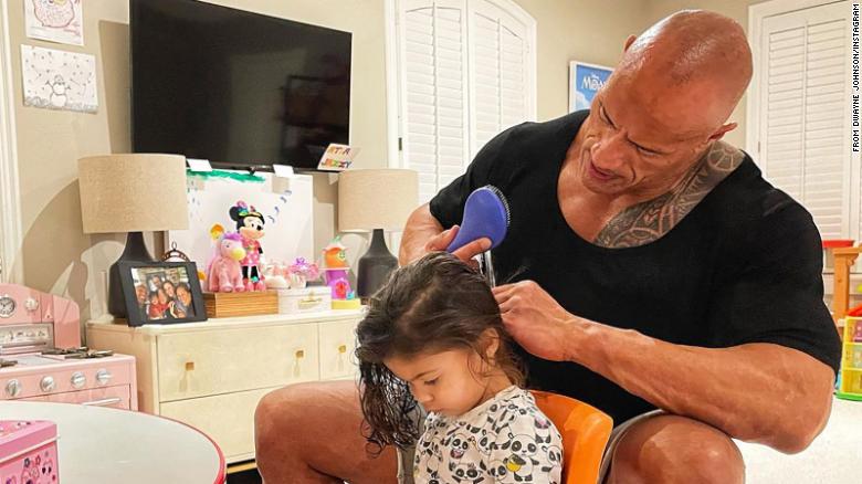Dwayne Johnson shows off his hair skills in an adorable post with his 2-year-old daughter