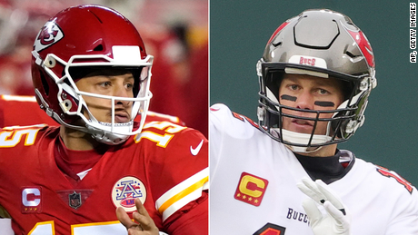 Kansas City Chiefs quarterback Patrick Mahomes (left) and Tampa Bay Buccaneers quarterback Tom Brady will go head-to-head in Super Bowl LV on Sunday, February 7.