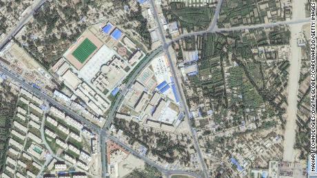 Maxar satellite imagery of a re-education internment camp in
Hotan, Xinjiang, China.