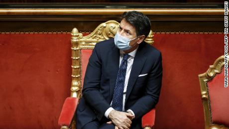 Prime Minister Giuseppe Conte at a debate ahead of a confidence vote in the Senate on January 19.