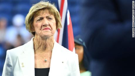 Court looks on during a tennis Hall of Fame ceremony on day nine of the 2020 Australian Open.