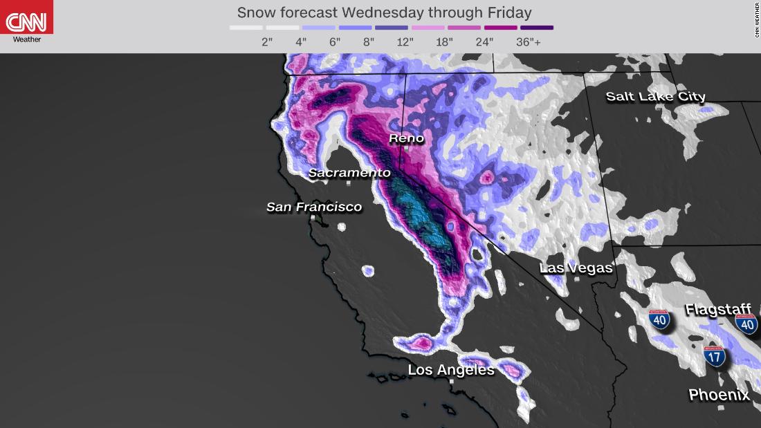 California snow A category 3 atmospheric river will deliver feet of