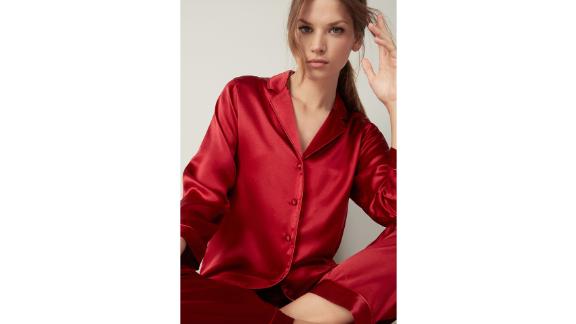 Intimissimi Silk Satin Boyfriend-Fit Pajama Top 