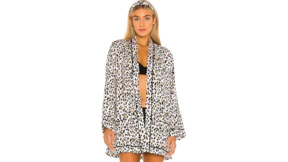 Plush Silk Cheetah Pajama Robe and Headband Set